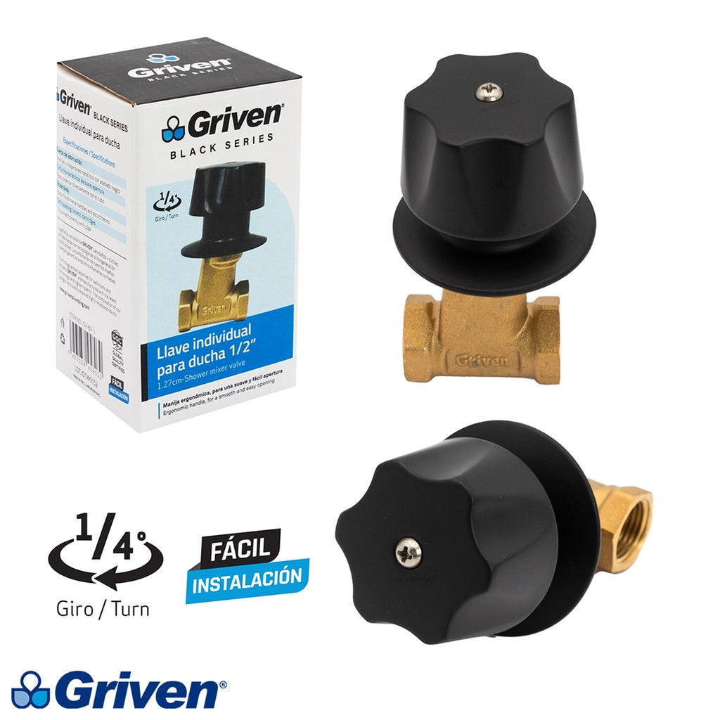 LLAVE PARA DUCHA 1/2PLG NEGRA GRIVEN GV-BV-1