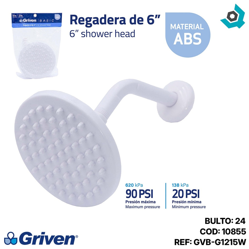 REGADERA P/DUCHA CABEZA ABS GRIVEN GVB-G1215W