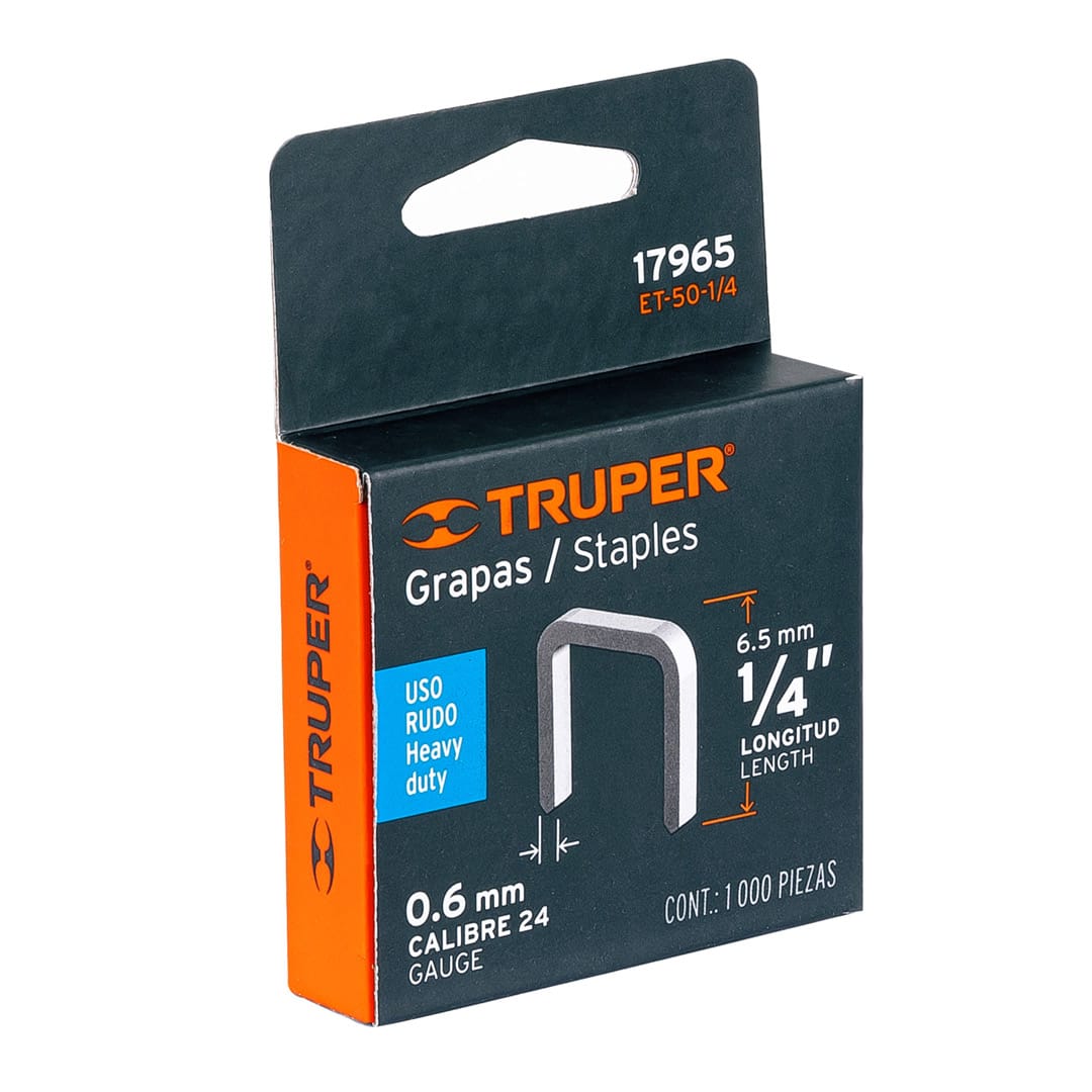 Grapa para madera 1/4" calibre 24 x 1000 pzas 17965 Truper