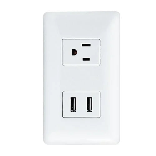 INTERRUPTOR DE PARED + 2 ENCHUFLES USB2.1A 3 ORIFICIOS 127 AL 250V HUNTER EL-2089
