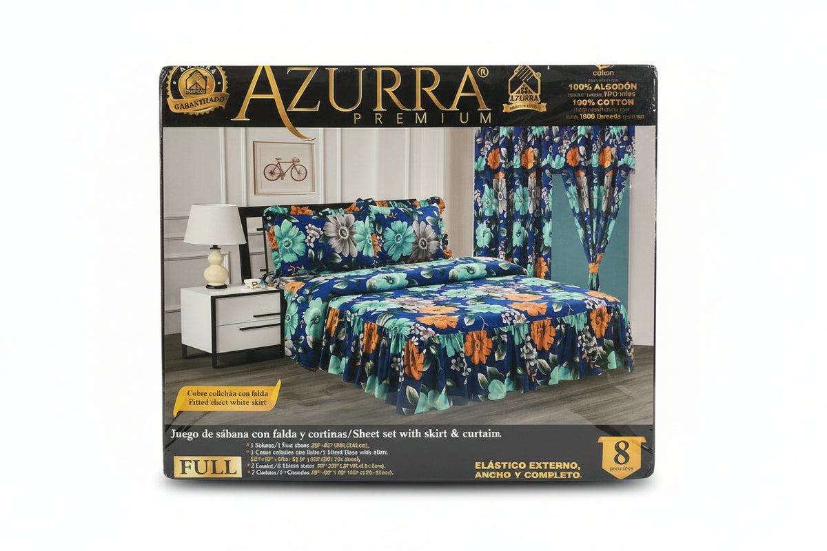 SET DE SABANAS FULL + CORTINAS ESTAMPADAS 8PCS AZURRA CRY-38391