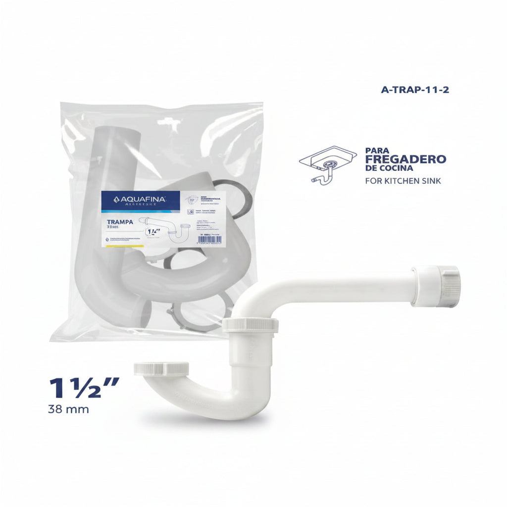 TRAMPA PVC PARA FREGADERO DE COCINA 1 1/2PLG AQUA FINA A-TRAP-11-2