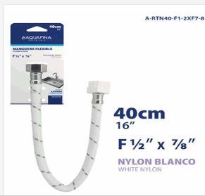TUBO DE ABASTO DE NYLON BLANCO 1/2X7/8 40CM AGUA FINA A-RTN40-F1-2XF7-8