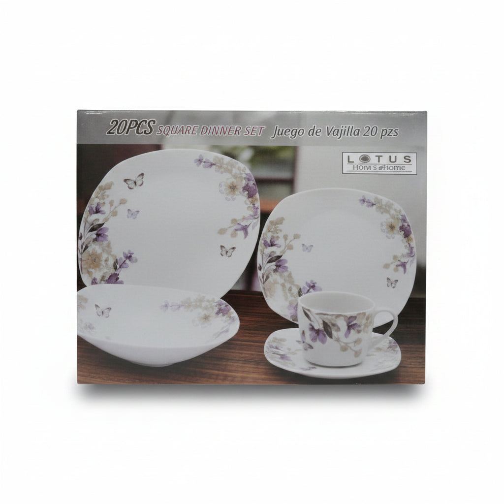 JUEGO DE VAJILLA DE PORCELANA 20PZS LOTUS SQ-300