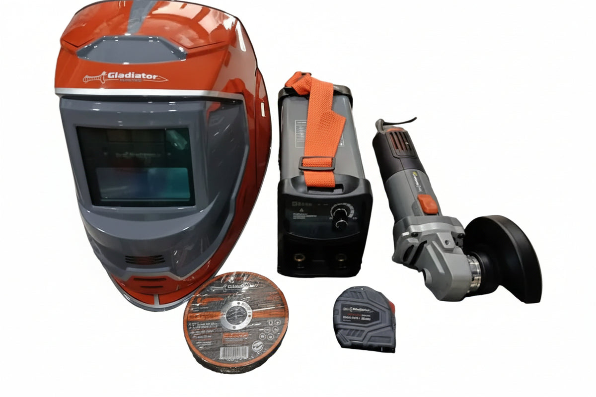 KIT SOLDADOR INVERSOR 130A/120 CON ESMERILADORA+10 DISCOS+CARETA+CINTA METRICA