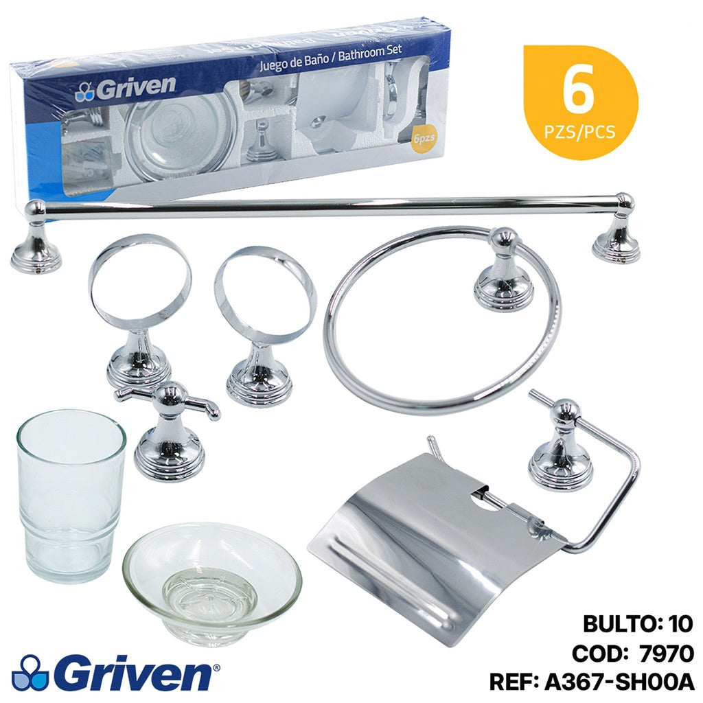 JUEGO DE ACCESORIOS P/BAÑO 6 PZS GRIVEN A367-SH00A