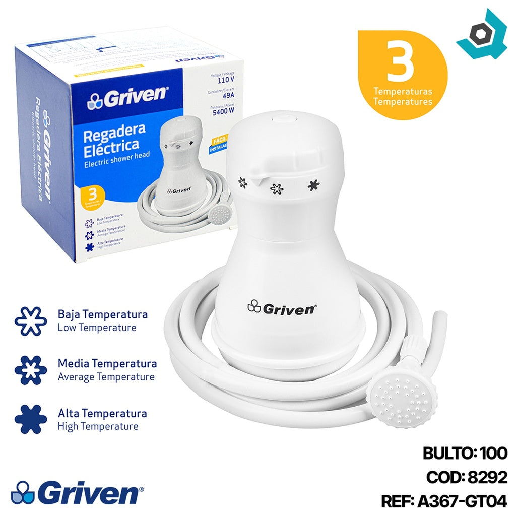 REGADERA ELECTRICA PARA BAÑO CALENTADOR DE AGUA GRIVEN A367-GT04