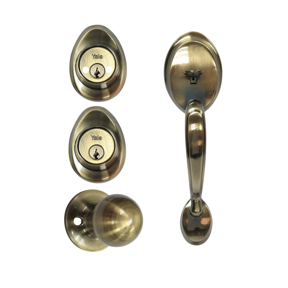CERRADURA YALE ENTRADA LLAVE-LLAVE BRONCE ANTIGUO WALES 8986