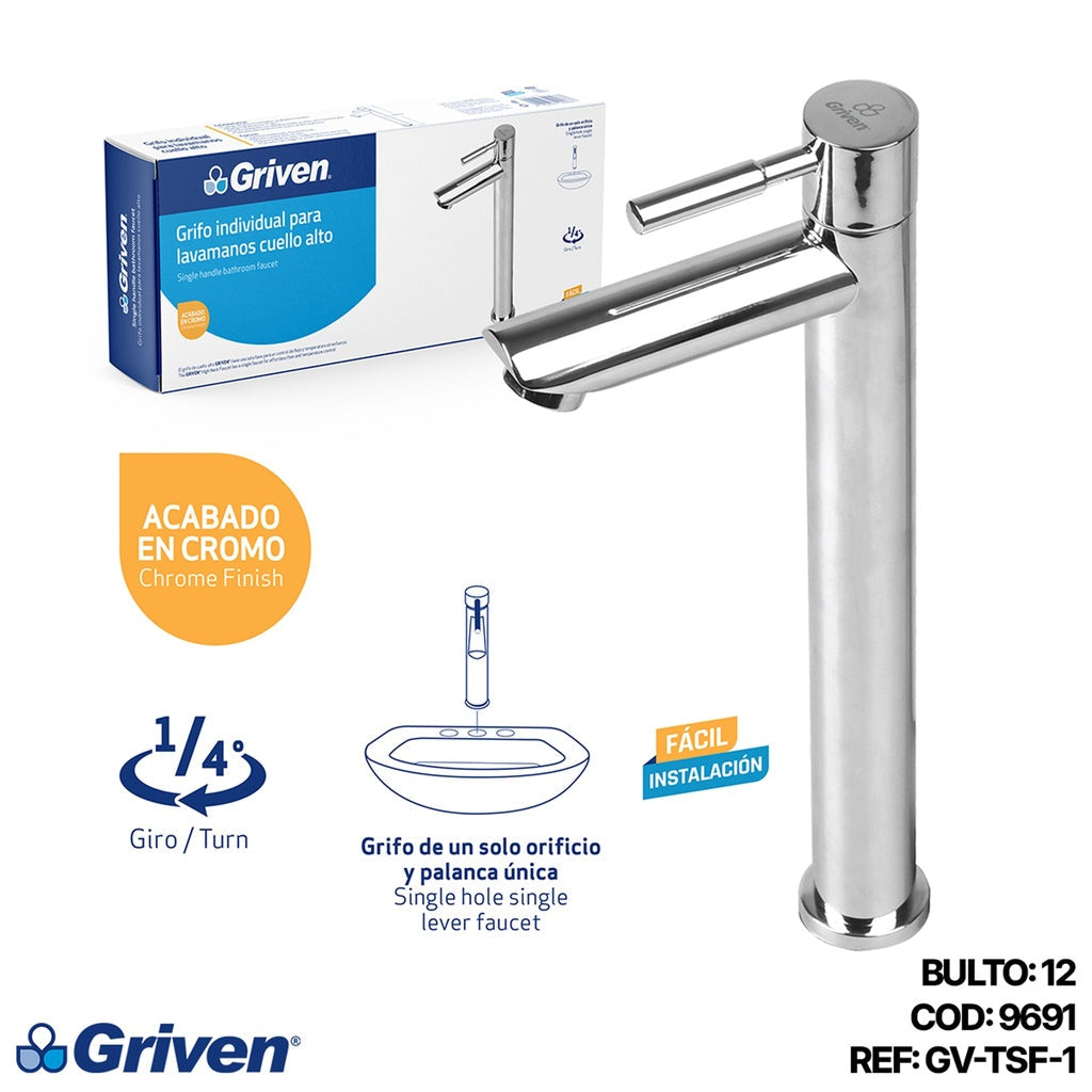 GRIFO INDIVIDUAL PARA LAVAMOS CUELLO ALTO GRIVEN GV-TSQF-1