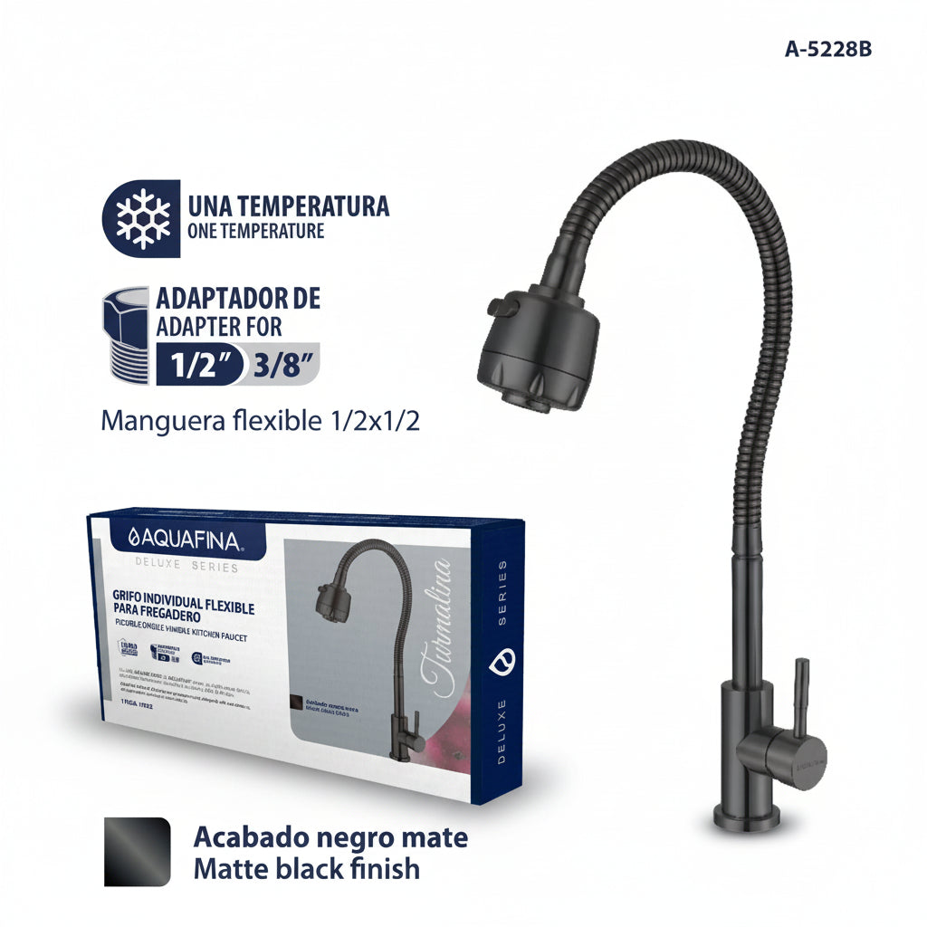 GRIFO PARA FREGADERO CUELLO FLEXIBLE SILVER A-5228B AQUA FINA