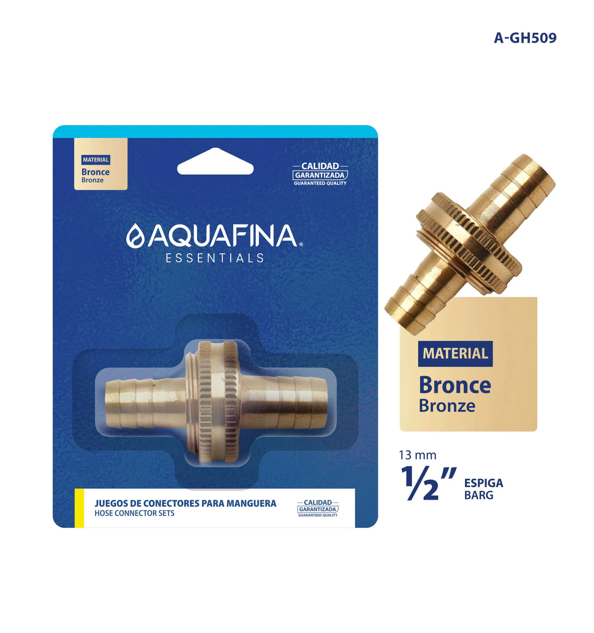 JUEGO DE CONECTORES DE BRONCE PARA MANGUERA 1/2X3/4 AQUAFINA A-GH509