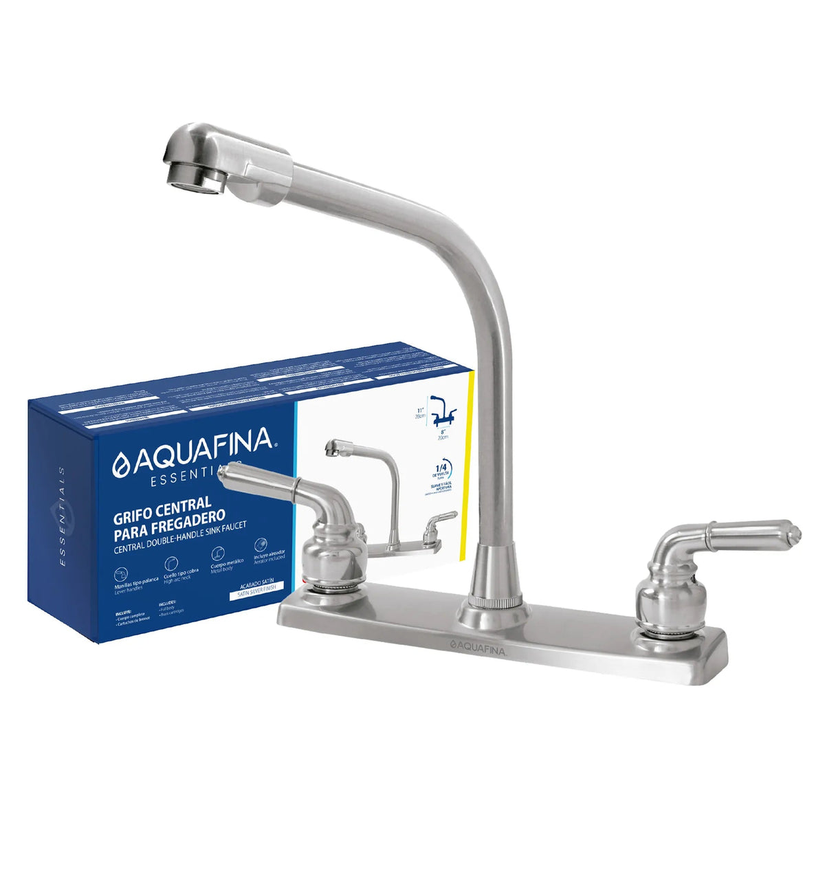 GRIFO PARA FREGADERO CON CUELLO TIPO COBRA CON DOBLE LLAVE AQUAFINA A-GSZ828-SL