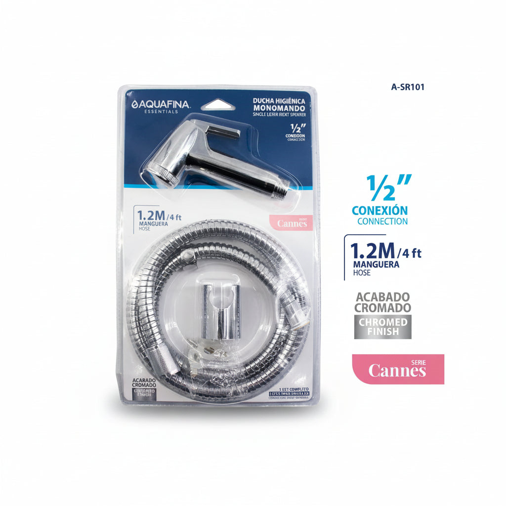 DUCHA HIGIENICA MONOMANDO CROMADO 1/2PLGX1.2MTRS AQUAFINA A-SR101