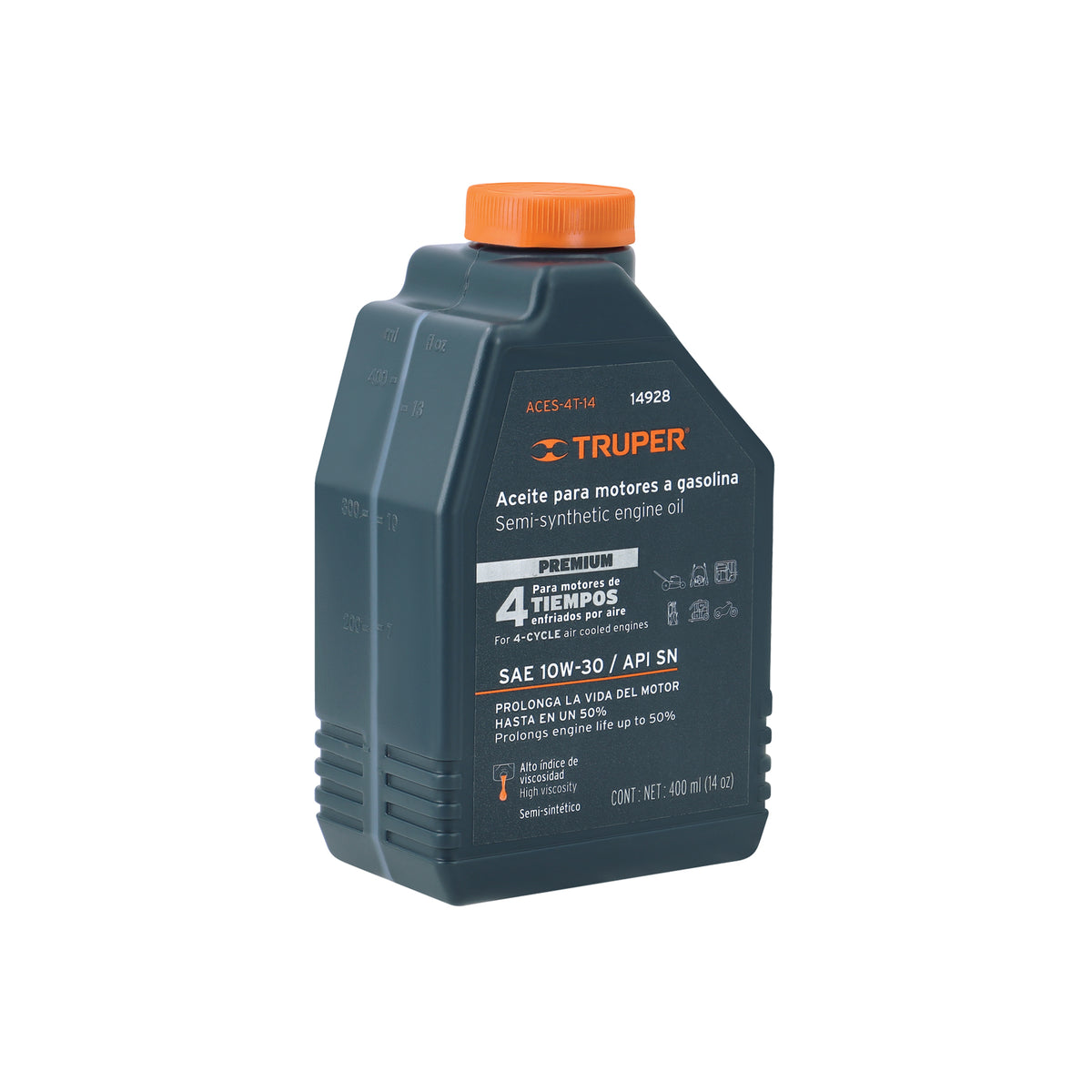 ACEITE PARA MOTOR A GASOLINA 4 TIEMPOS PREMIUM 400ML TRUPER 14928