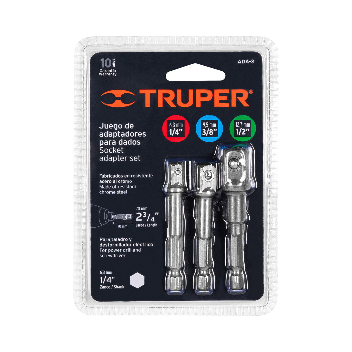 JUEGO DE ADAPTADORES CORTOS PARA DADOS TRUPER 10752