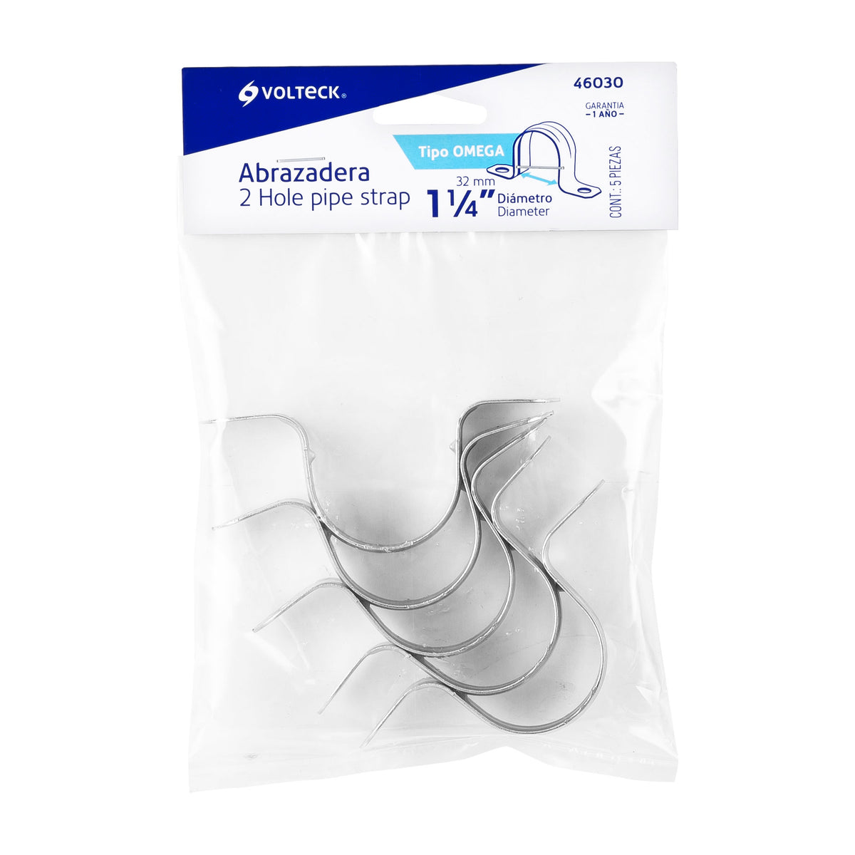 SET DE ABRAZADERA CONDUIT TIPO OMEGA 1 1/4PLG VOLTECK 46030 BOLSA 5 PIEZAS