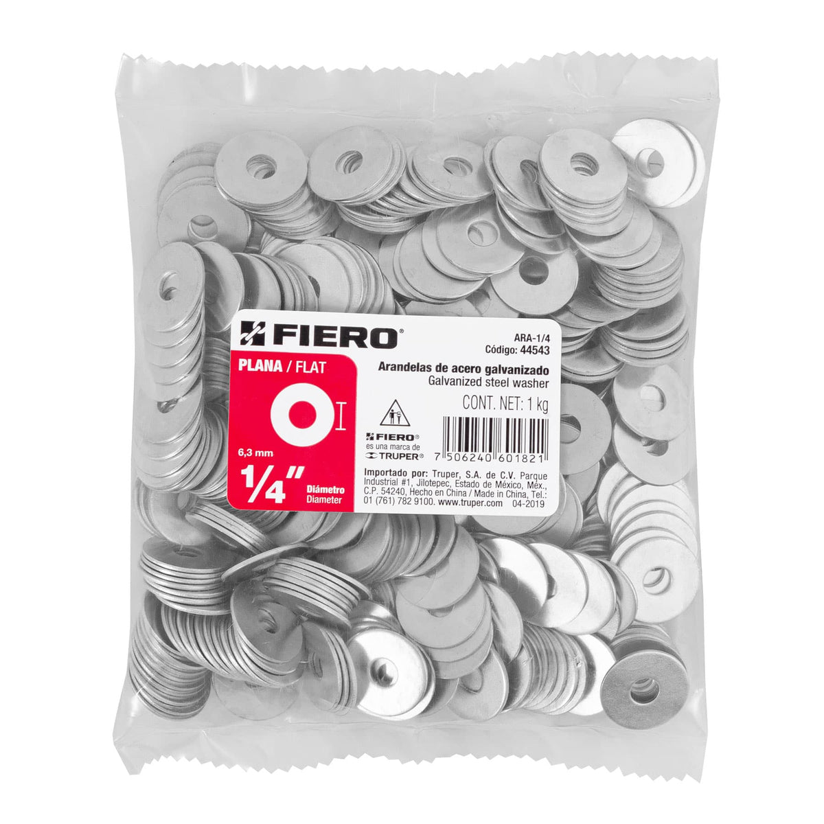 ARANDELAS DE ACERO GALVANIZADO PLANA 1/8 PLG 644 UNIDAD FIERO 44540