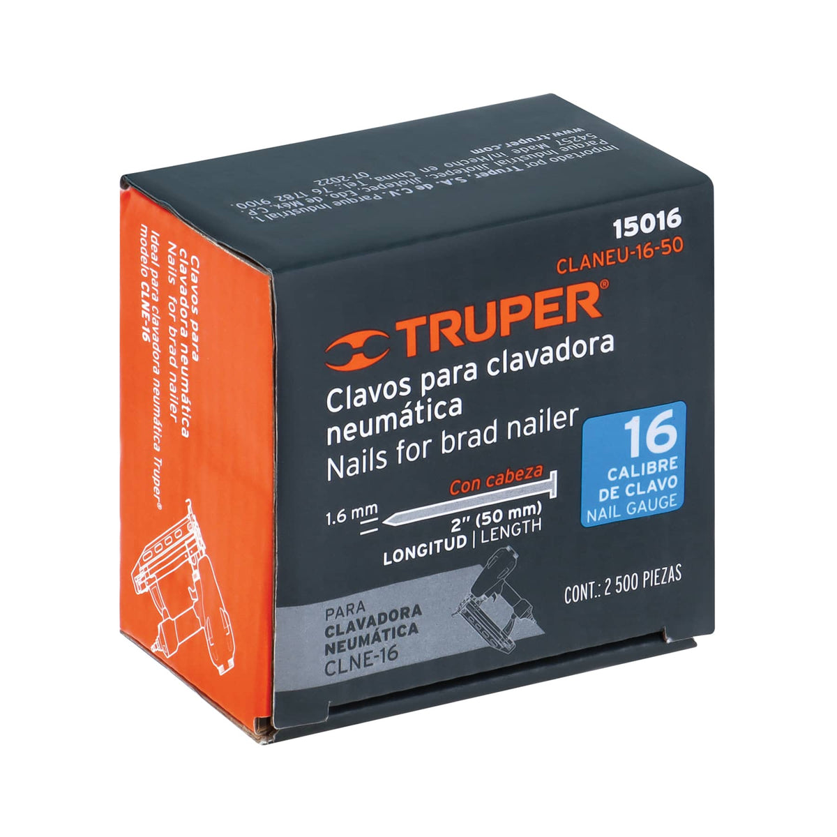 CLAVOS PARA CLAVADORA NEUMATICA 2 PLG TRUPER 15016 CALIBRE 16