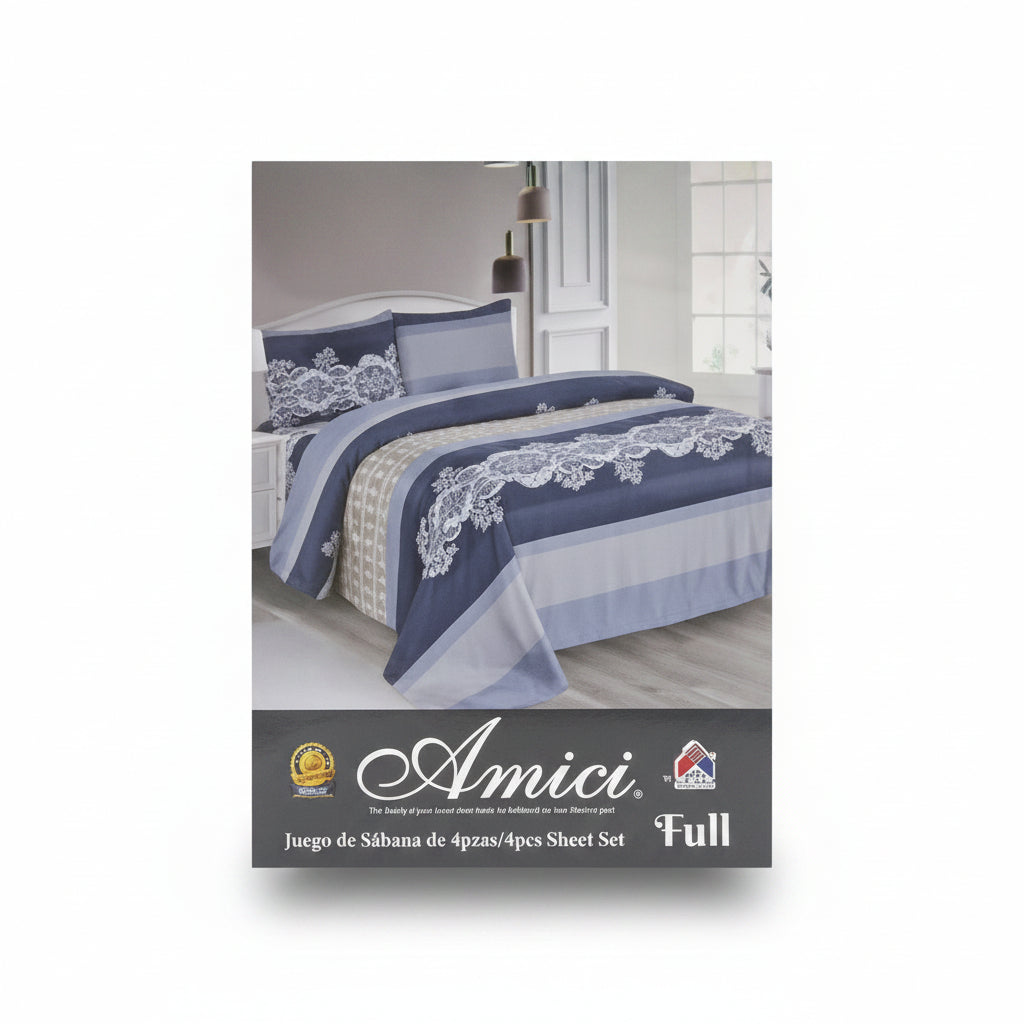 SET DE SABANAS 4PCS FULL SURTIDO CRY-09101 AZURRA