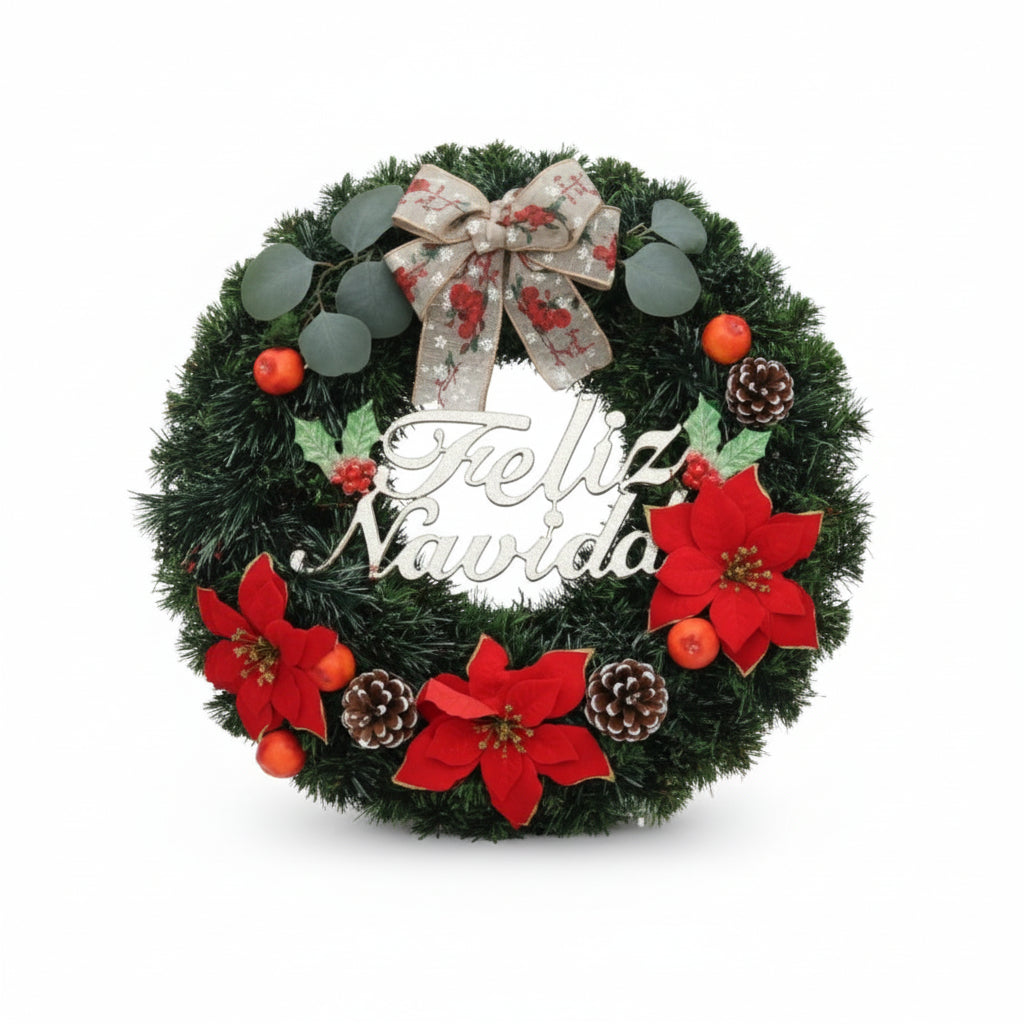 CORONA FELIZ NAVIDAD DECORADA 48CM