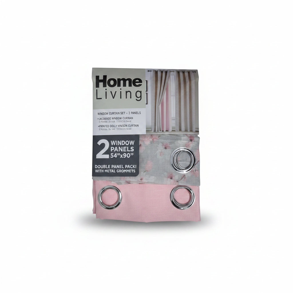 CORTINA PARA SALA 2PCS 54X90PLG ROSADO/GRIS 715-1443758