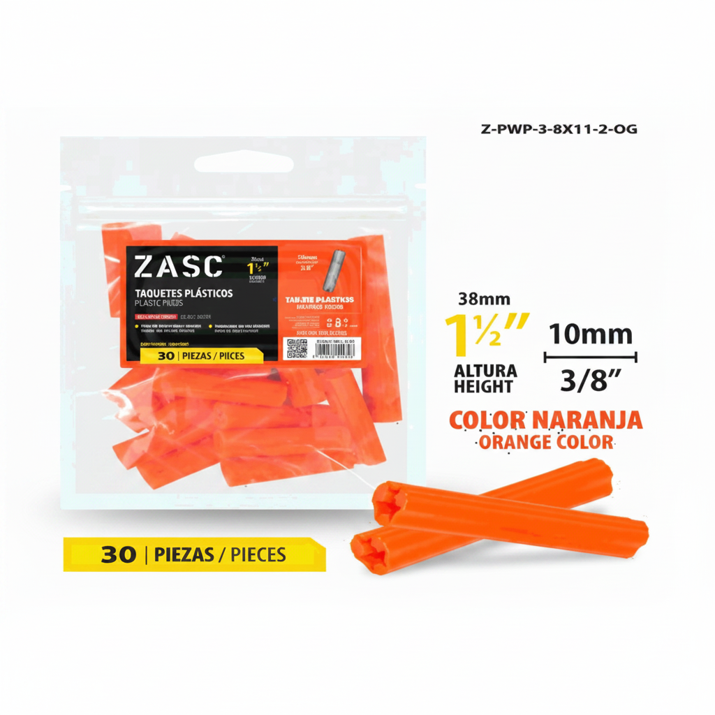 SET DE ANCLA TACO PLASTICA ANARANJADA ZASC 3/8X1 1/2 PLG Z-PWP-3-8X11-2-OG