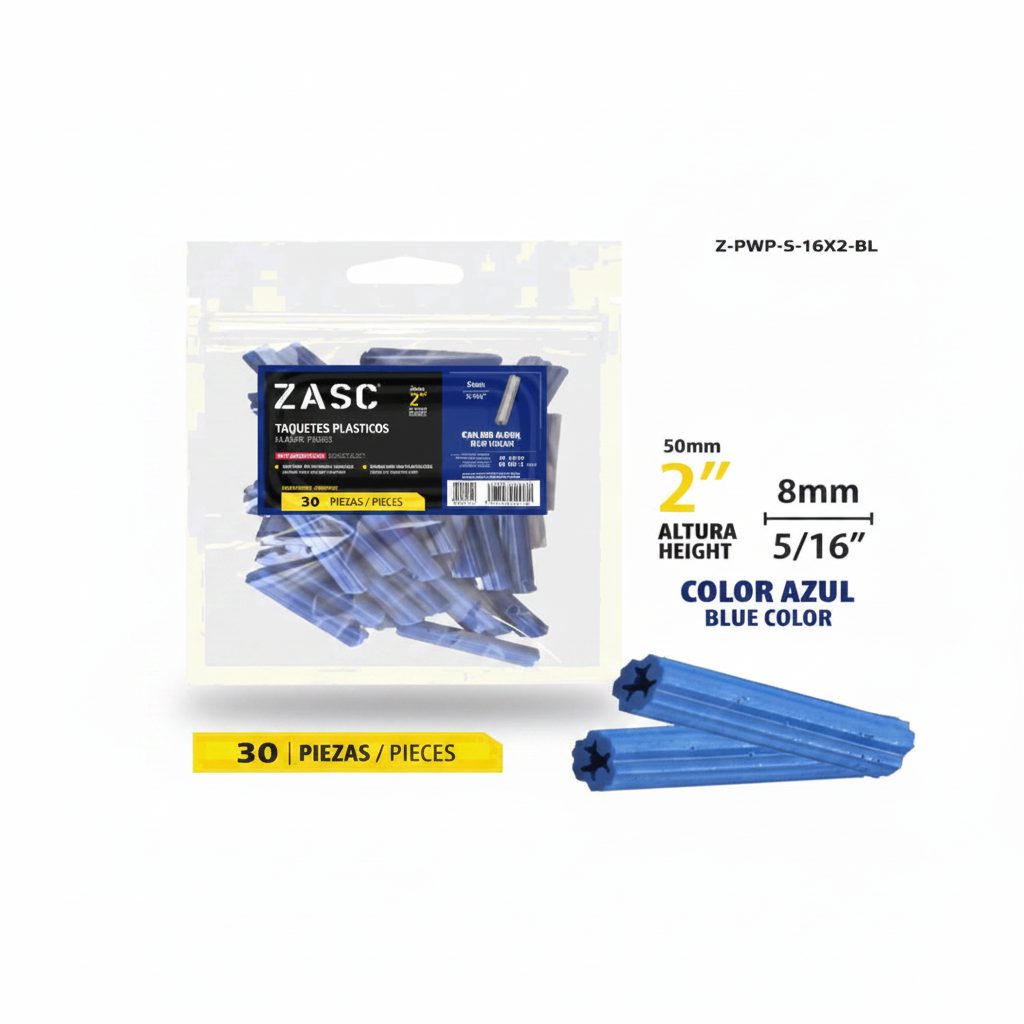 SET DE ANCLA TACO PLASTICA CELESTE 5/16X2 PLG ZASC Z-PWP-5-16X2-BL
