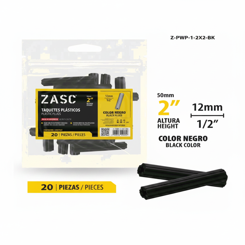 SET DE ANCLA TACO PLASTICA NEGRA 1/2X2 PLG ZASC Z-PWP-1-2X2-BK