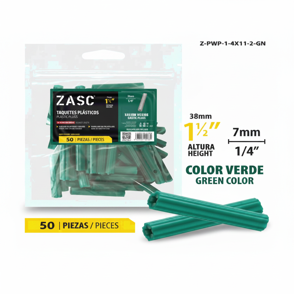 SET DE ANCLA TACO PLASTICA VERDE 1/4X1 1/2 PLG ZASC Z-PWP-1-4X11-2-GN