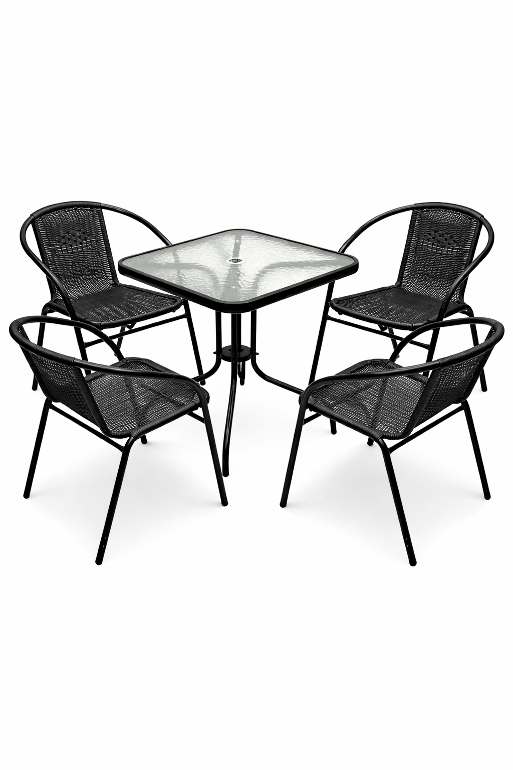 JUEGO DE MESA CUADRADA DE VIDRIO 24PLG + 4 SILLAS