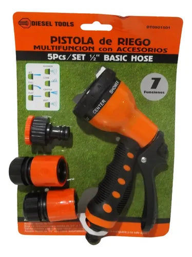 PISTOLA DE RIEGO MULTIFUNCION CON ACCESORIOS 5PZAS 1/2PLG DIESEL TOOLS DT0901501
