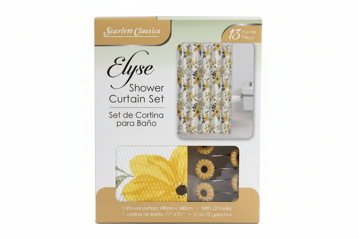 CORTINA DE BAÑO DE TELA ELYSE CON GANCHOS 13 PIEZAS SCARLET CLASSICS BA-4215