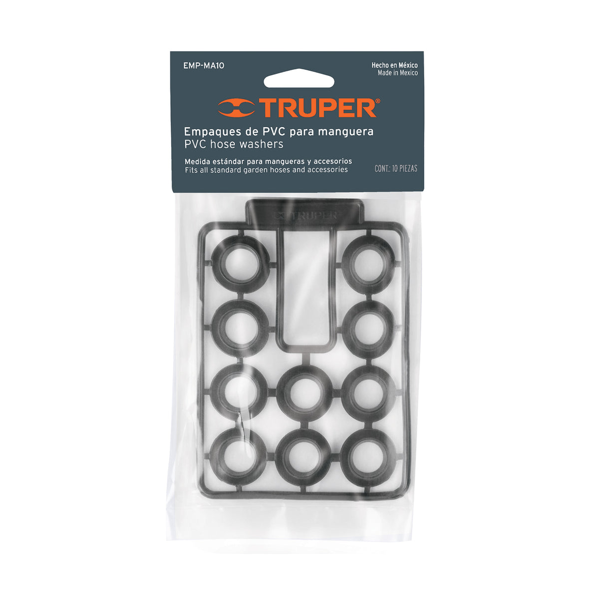 BOLSA CON 10 EMPAQUES PVC PARA MANGUERA TRUPER 10381