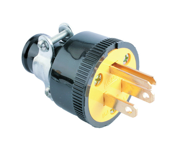 TOMA MACHO DE HULE 2P+T 15A 125V CON ABRAZADERA EAGLE 117G