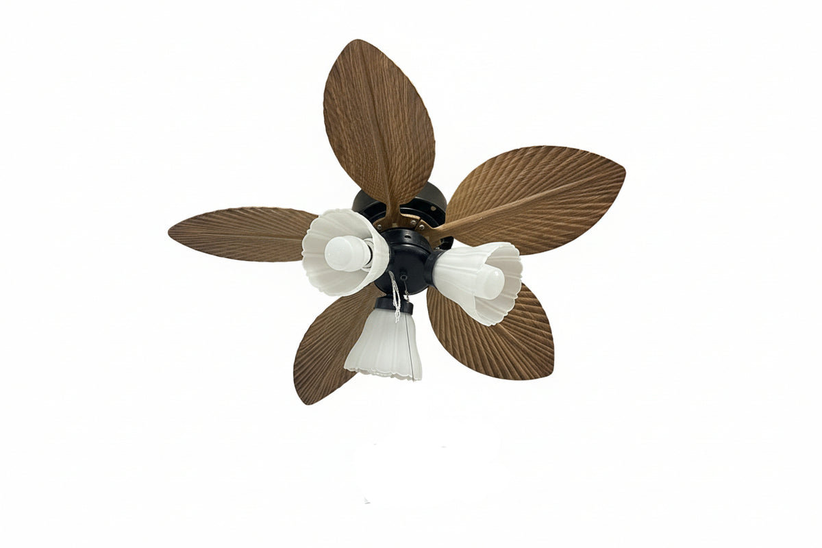 VENTILADOR DE TECHO 5 ASPAS TIPO HOJA 3 FOCOS FS- BLACK