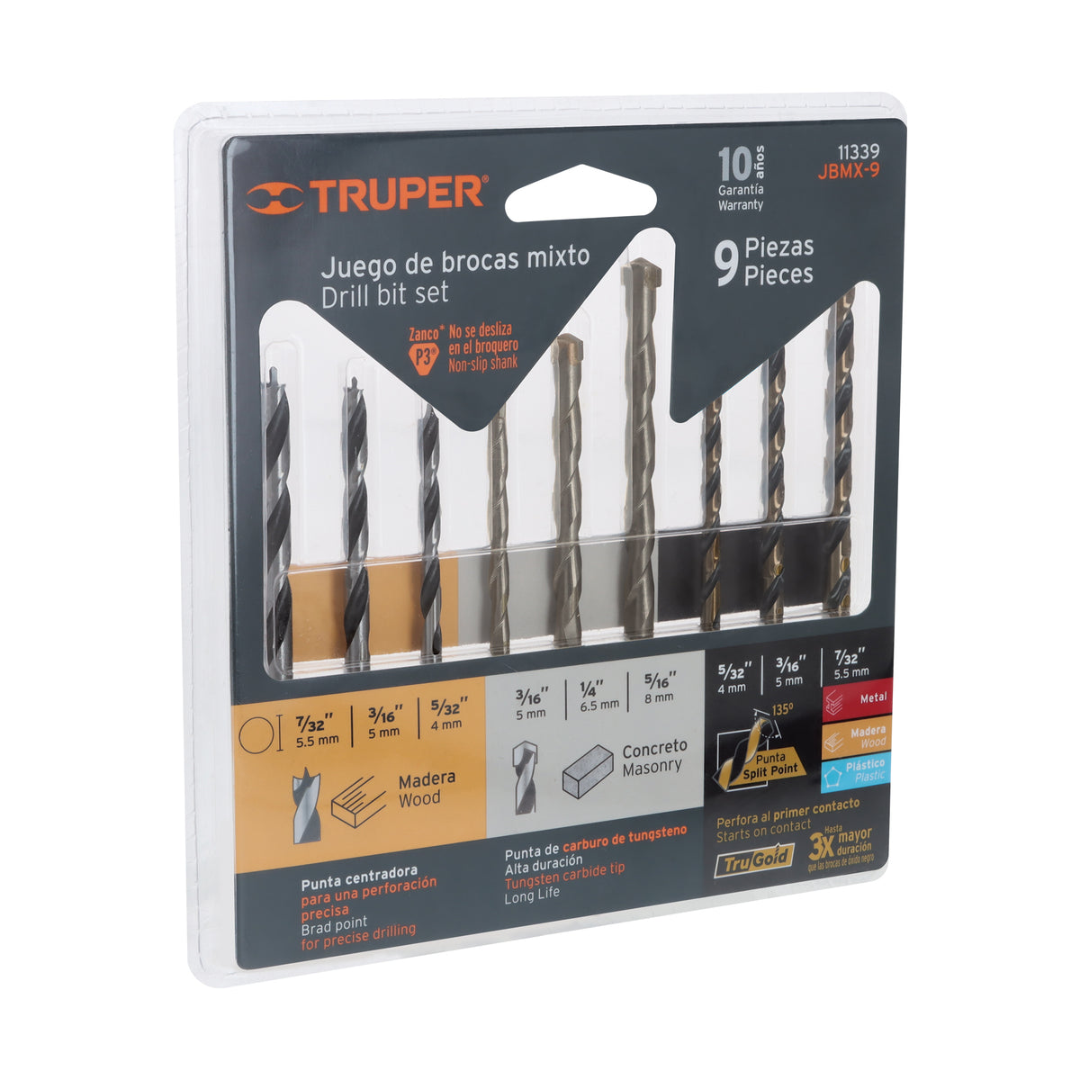 JUEGO DE 9 BROCAS MIXTO TRUPER 11339