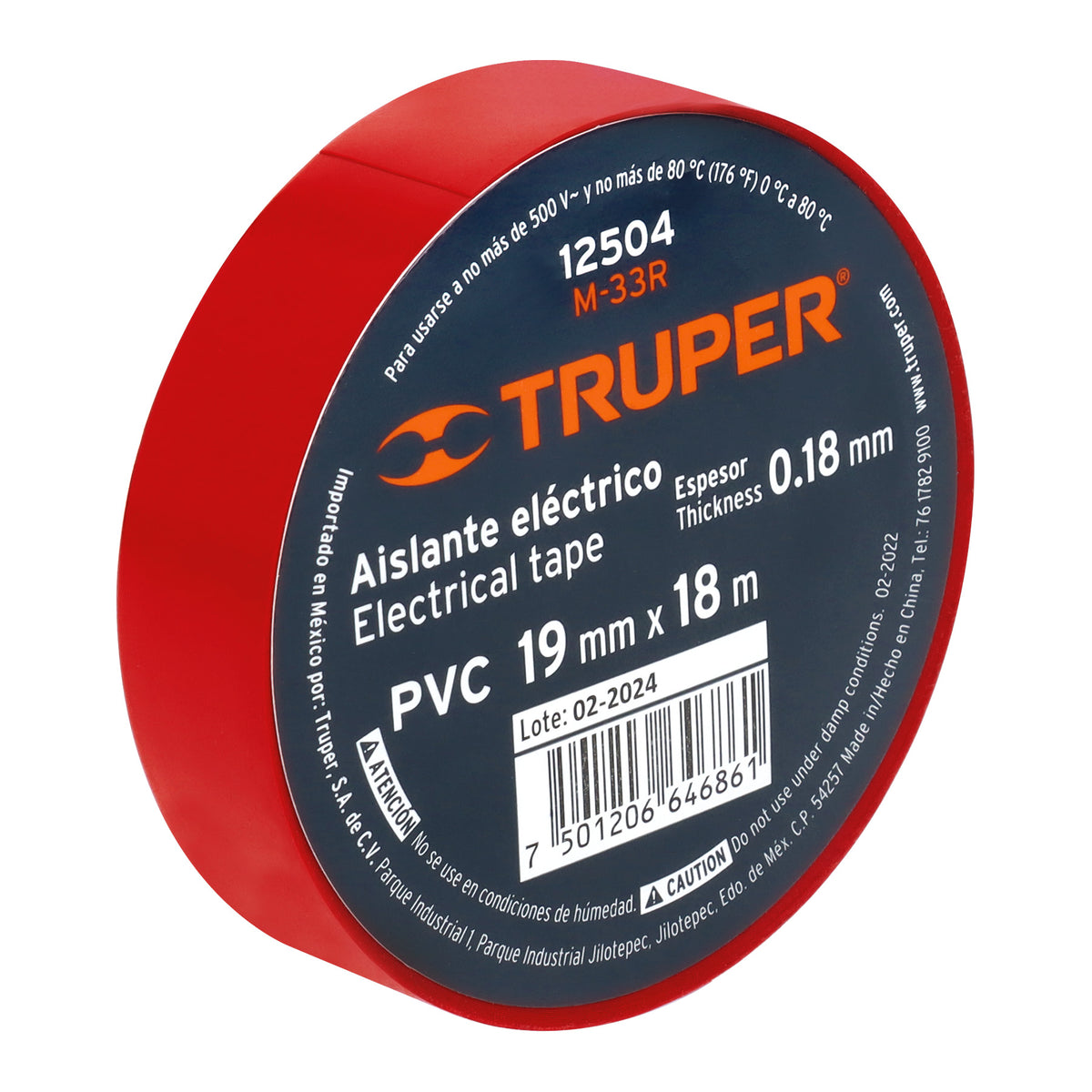 CINTA AISLANTE ELECTRICA ROJA 19MM 18METROS TRUPER 12504