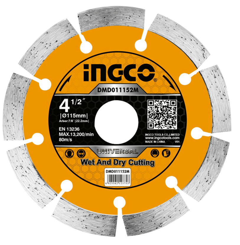 DISCO INGCO DIAMANTE SEGMENTADO CONCRETO DE 4 1/2 PLG 114.3MM DMD0111513