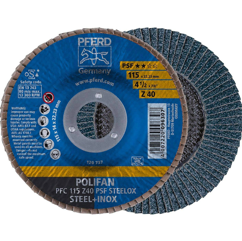 DISCO POLIFAN PFERD DE 4 1/2X7/8 PLG 114.3X22.23MM Z40 ZIRKON