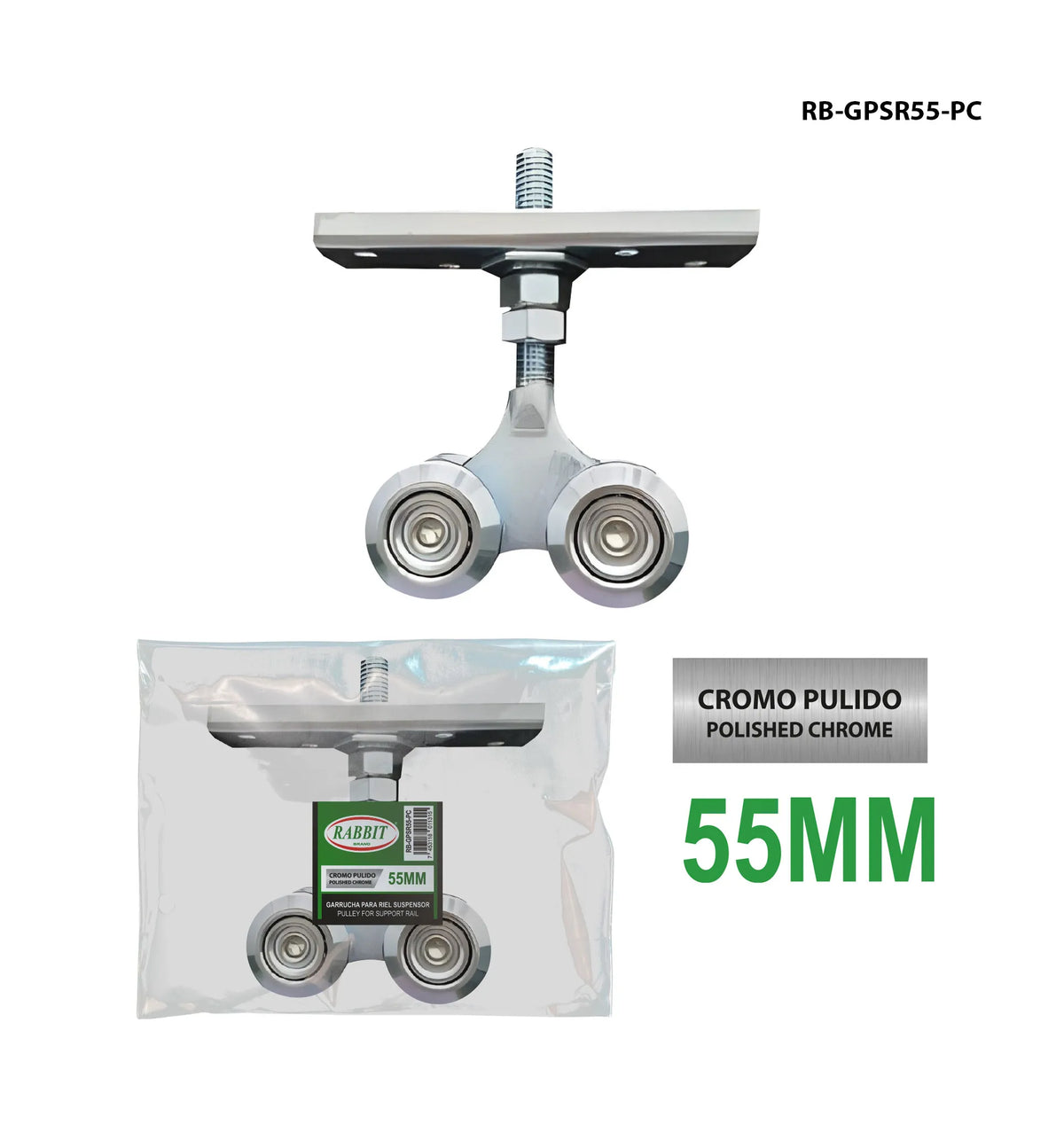 GARRUCHA PARA RIEL SUSPENSOR RABBIT RB-GPSR55-PC