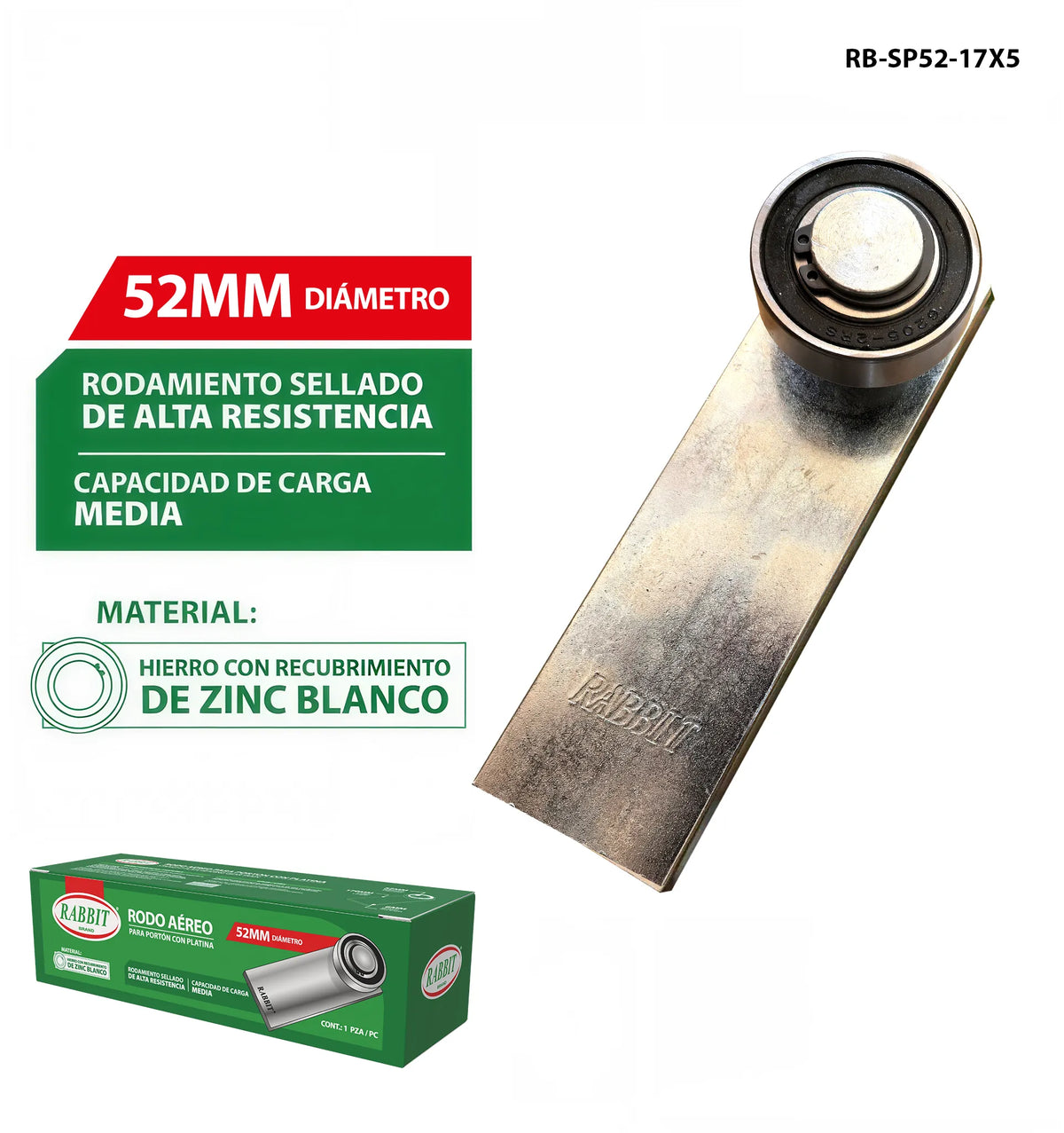 RODO AEREO PARA PORTON CON PLATINA 52MM RABBIT RB-SP52-17X5