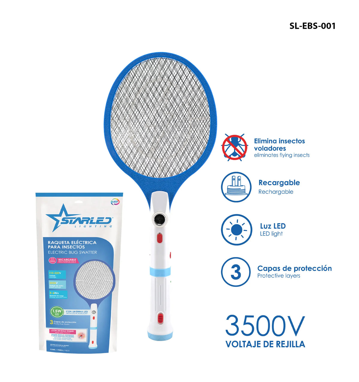 RAQUETA CON LUZ LED RECARGABLE STARLED SL-EBS-001