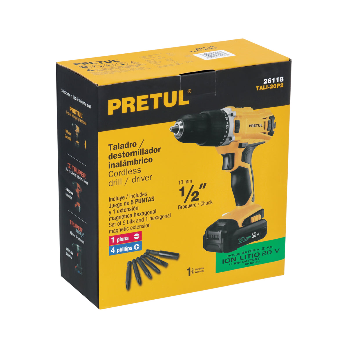 TALADRO DESTORNILLADOR INALAMBRICO 1/2 20V PRETUL 26118