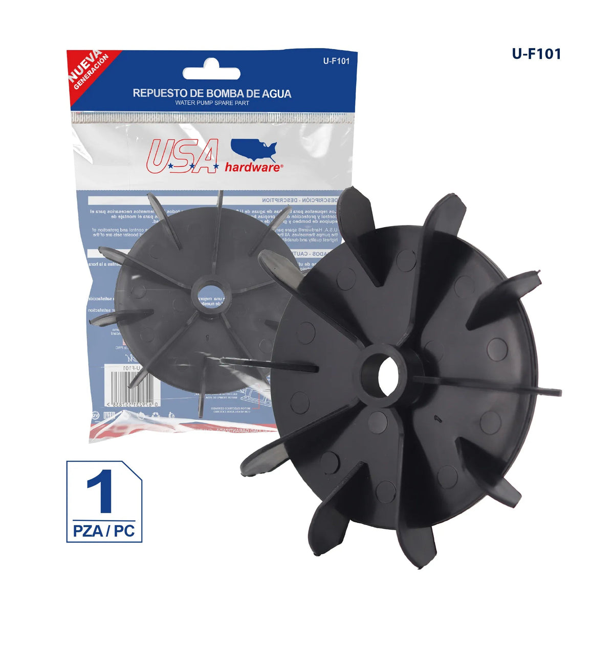 VENTILADOR PLASTICO PARA REPUESTO DE BOMBA DE AGUA USA U-F101