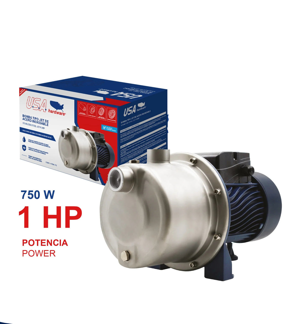 BOMBA JET DE ACERO INOXIDABLE SIN TANQUE 1HP 750W USA U-JET100ST