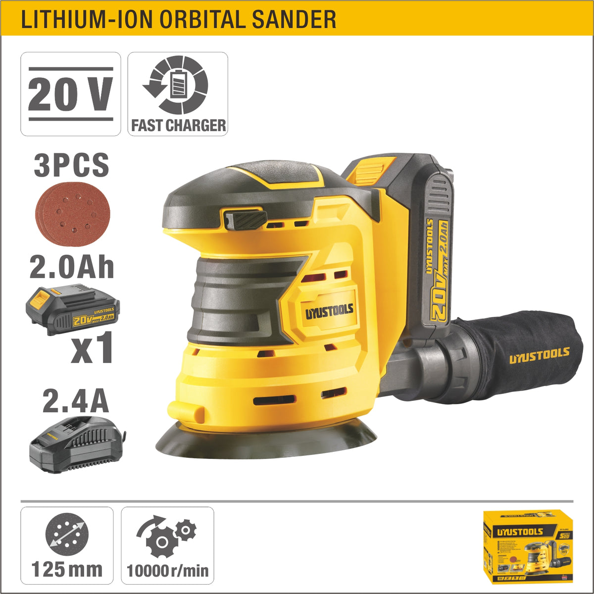LIJDORA ORBITAL INALAMBRICA 5PLG 20V UYUSTOOLS UY-ILJ202