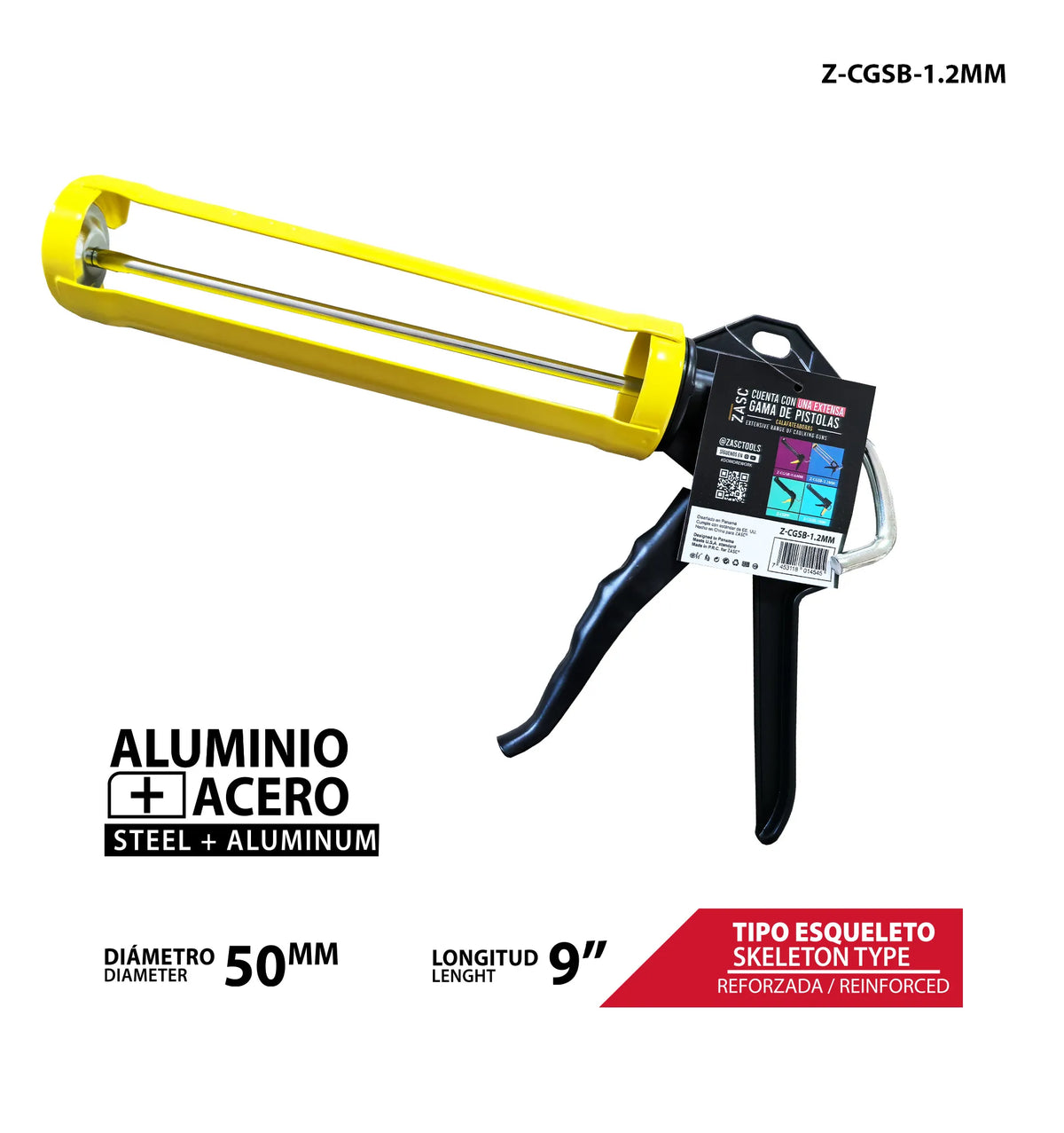 PISTOLA PARA SILICON 9PLG AMARILLA ZASC Z-CGSB-1.2MM