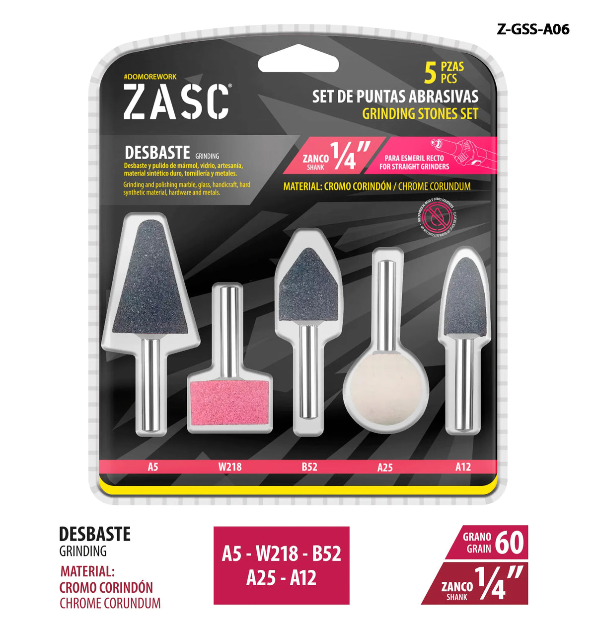 SET DE PUNTAS ABRASIVAS PARA ESMERIL 5PCS ZASC Z-GSS-A06