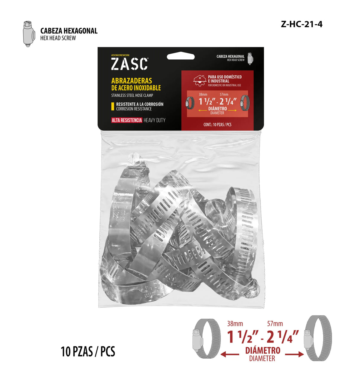 SET DE ABRAZADERA UNIVERSAL 10 PCS 1 1/2-2 1/4 PLG ZASC Z-HC-21-4