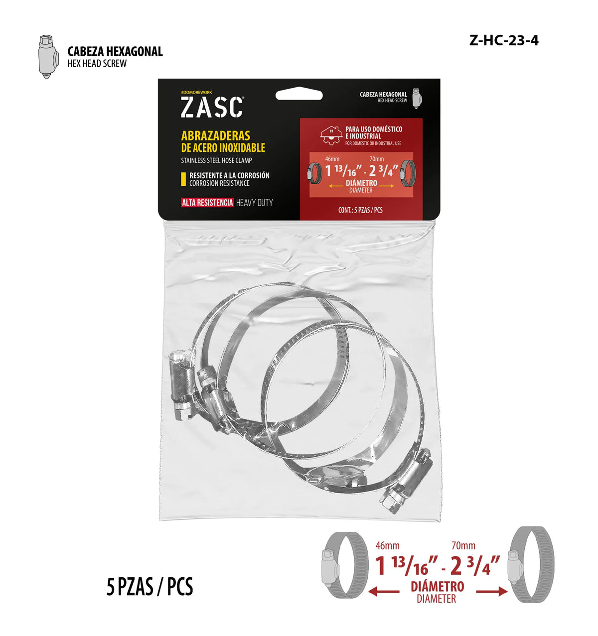 SET DE ABRAZADERA UNIVERSAL 5PCS 1 13/16-2 3/4PLG ZASC Z-HC-23-4